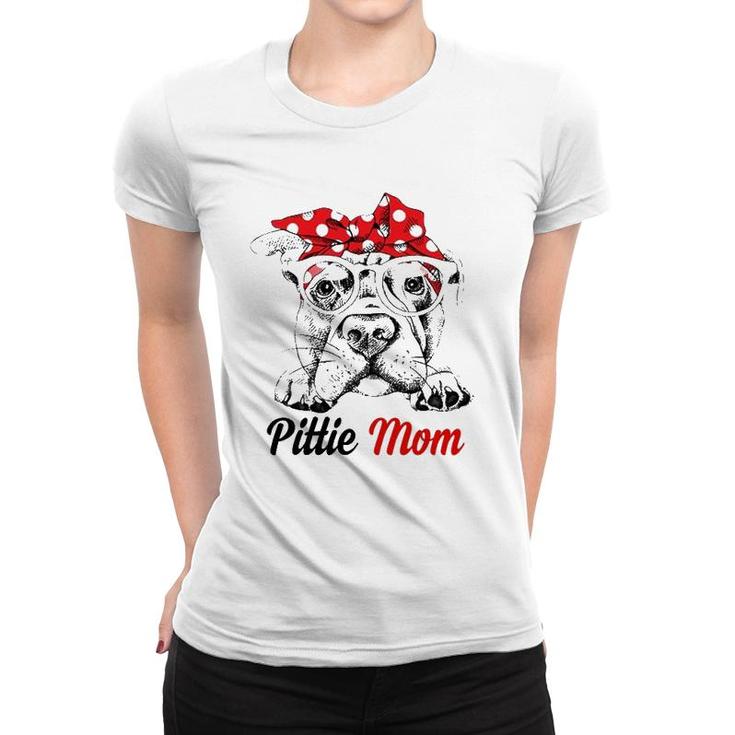 Pittie Mom With Red Bandana Headband Dog Mom Mother's Day Women T-shirt