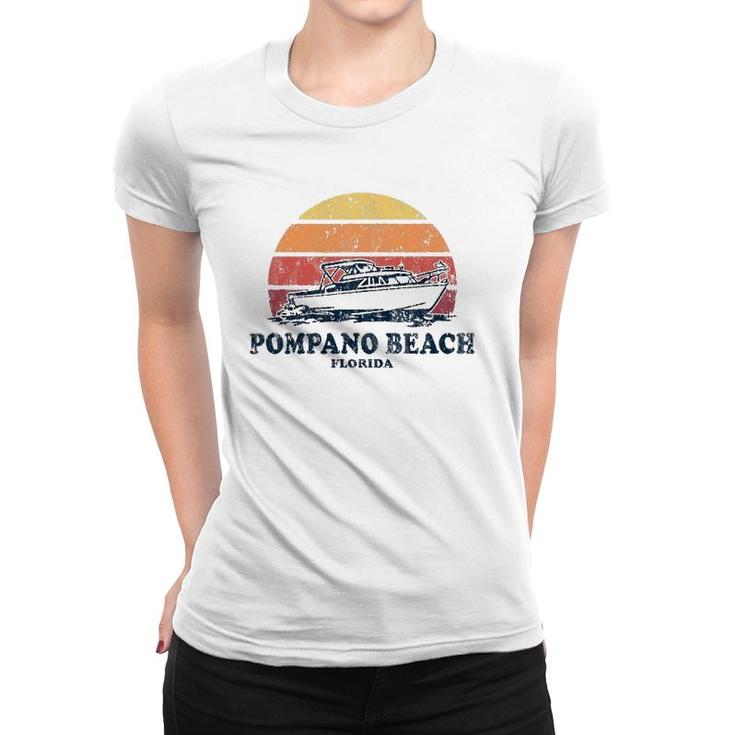 Pompano Beach Fl Vintage Boating 70S Retro Boat Design Women T-shirt