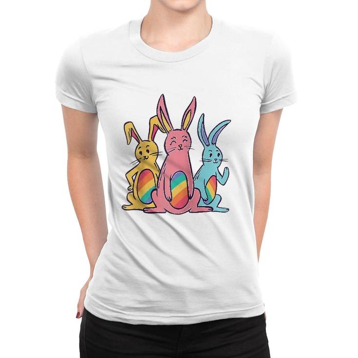 Pride Easter Bunny Rainbow Colors Lgbt Heart Bunnies Easter  Women T-shirt