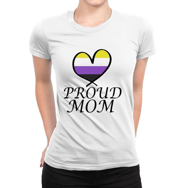 Proud Mom Heart Flag Lgbt Gay Pride Support Nonbinary Lgbtq  Women T-shirt