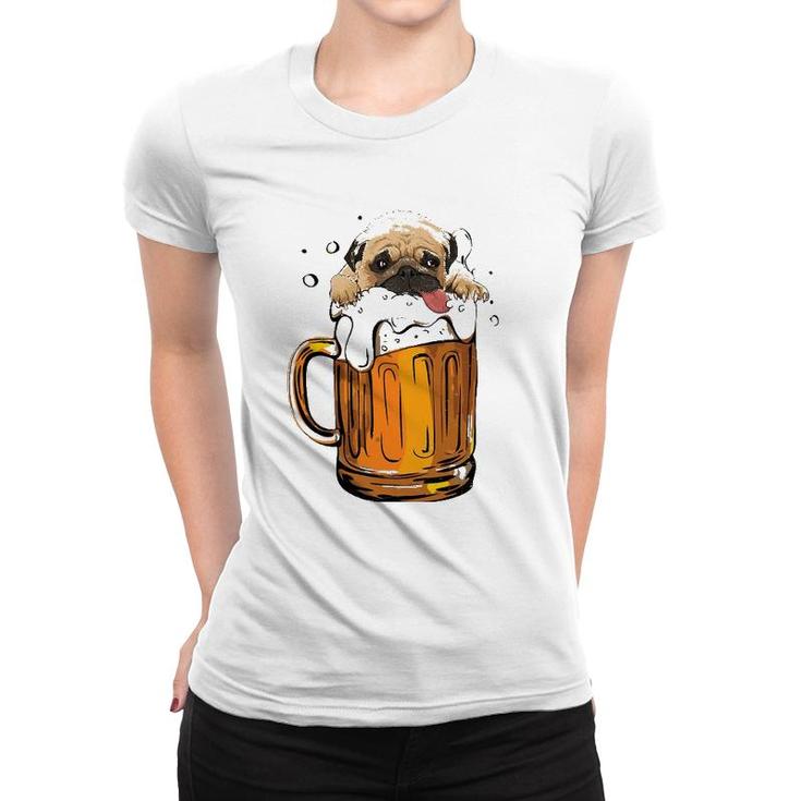Pug Dog Beer Drinking  Funny Cute Dog Lovers Gifts Women T-shirt