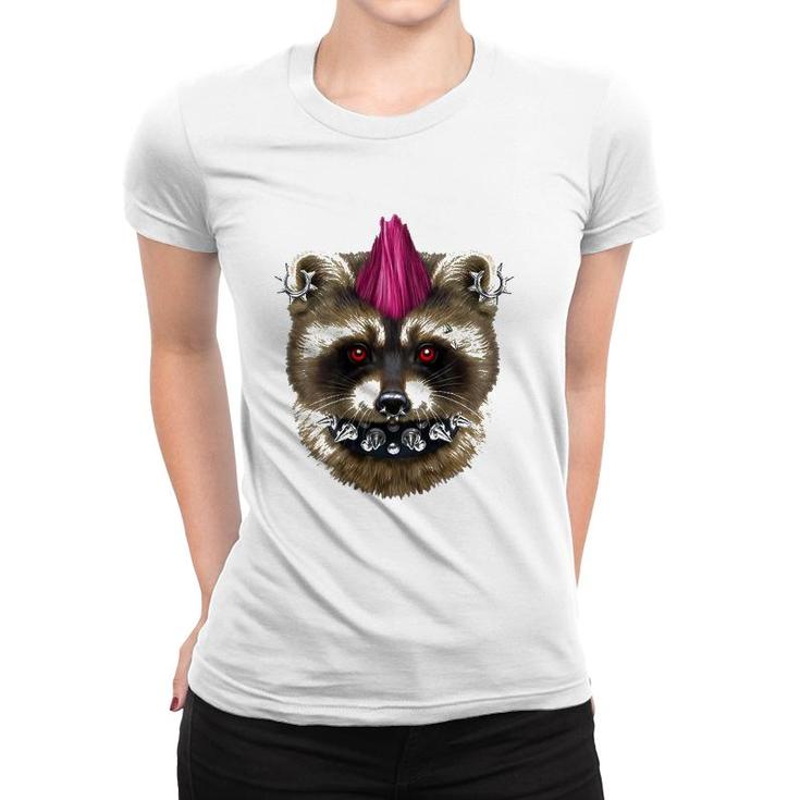 Punk Rock Raccoon With Mohawk And Heavy Metal Makeup Women T-shirt