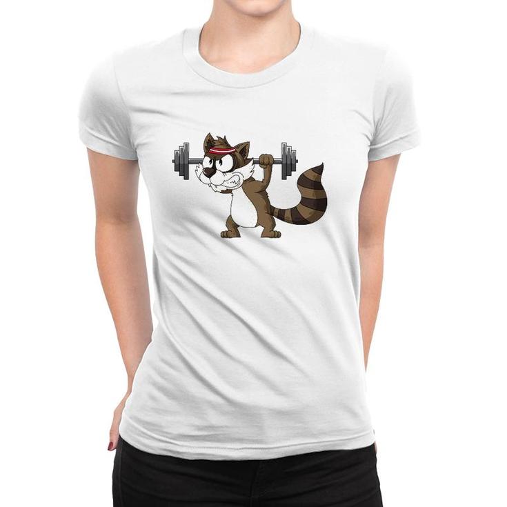 Raccoon Weight Lifting Gym Apparel Barbells Fitness Workout Women T-shirt