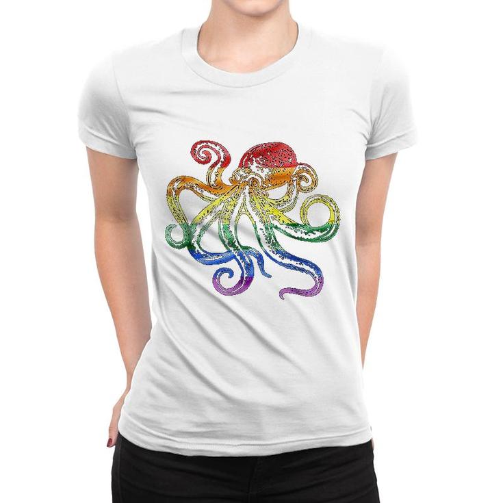 Rainbow Octopus Colorful Pride Women T-shirt