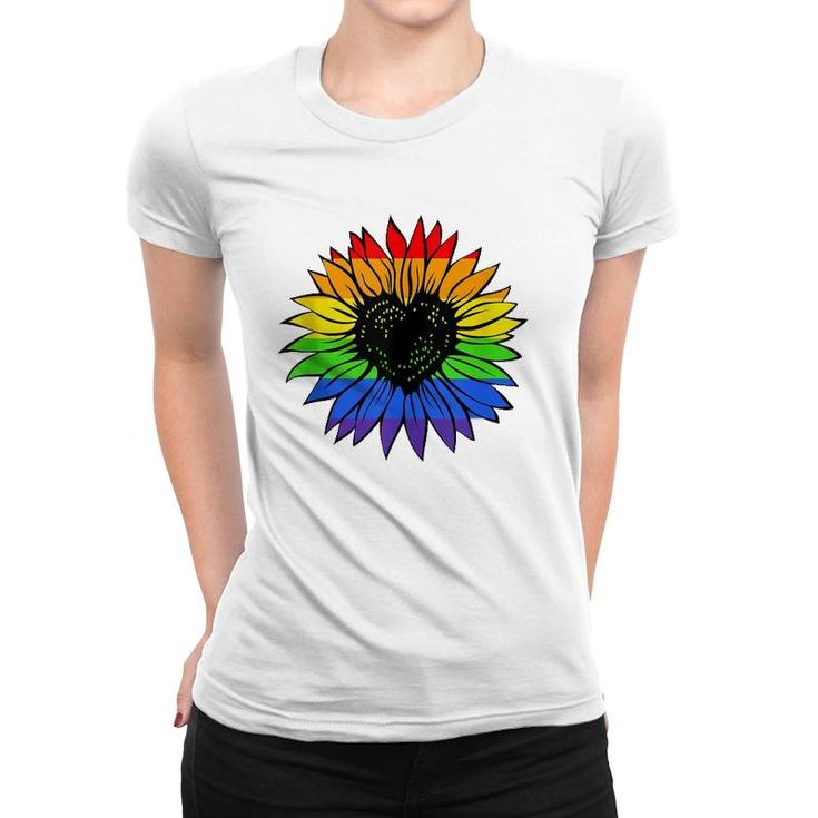 Rainbow Sunflower Lgbt Gay Lesbian Pride  Women T-shirt