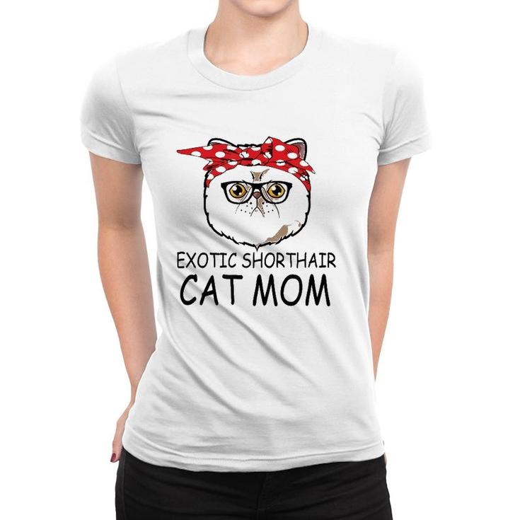Red Bandana Exotic Shorthair Cat Mom Mother's Day Women T-shirt