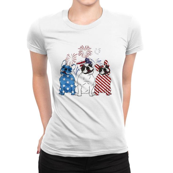 Red White Blue French Bulldog Usa Flag 4Th Of July Women T-shirt