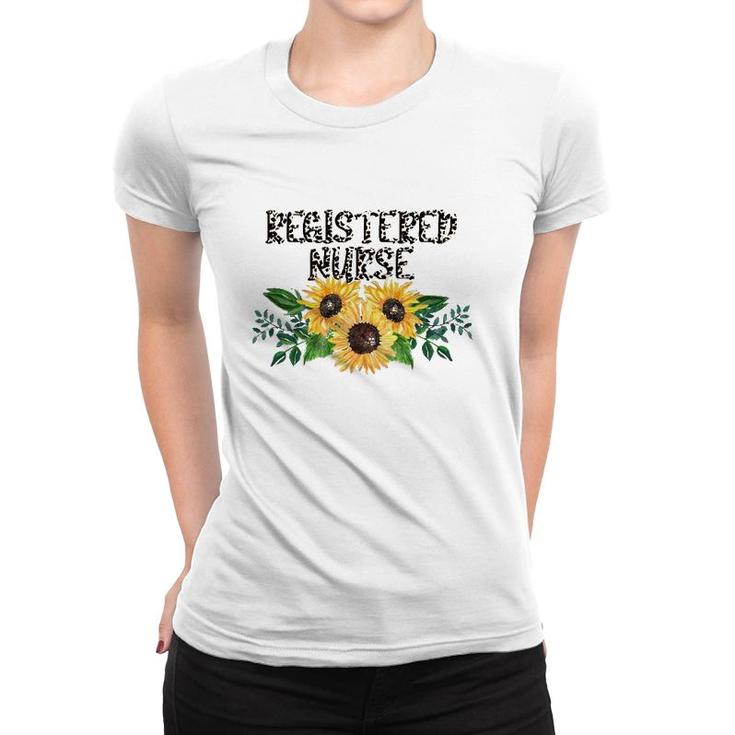 Registered Nurse Leopard Text Sunflower Rn Gift Women T-shirt