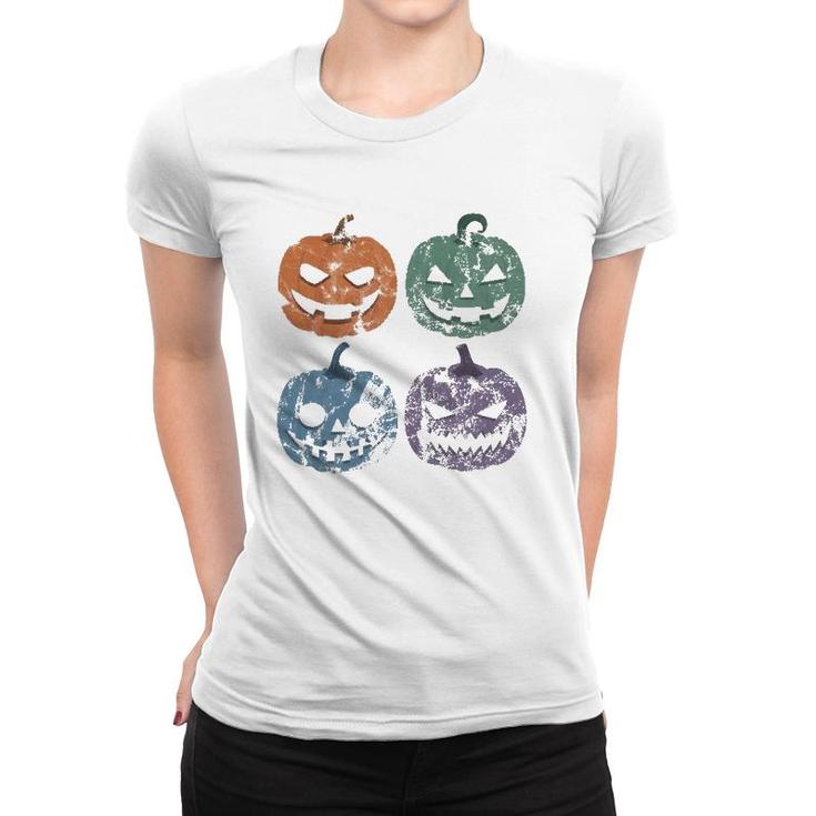 Retro Halloween Creepy Jack O Lantern Faces Trick Or Treat  Women T-shirt