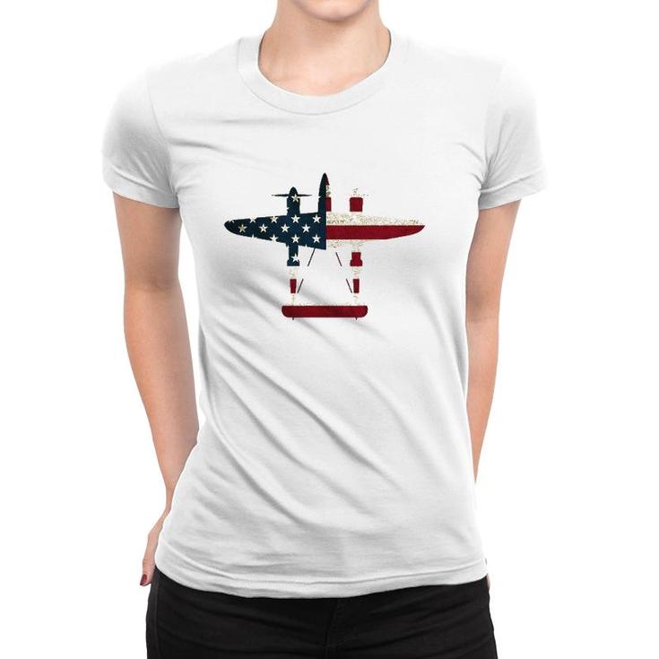 Retro Usa Aircraft Warbird Pilot Gift Flag P-38 Lightning Women T-shirt