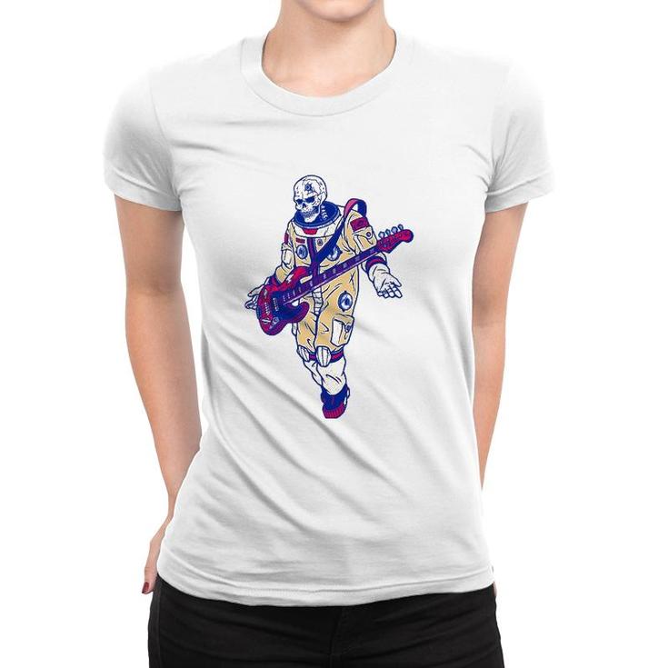 Rock & Roll Skeleton Guitar Astronaut Music Lover Gift Women T-shirt