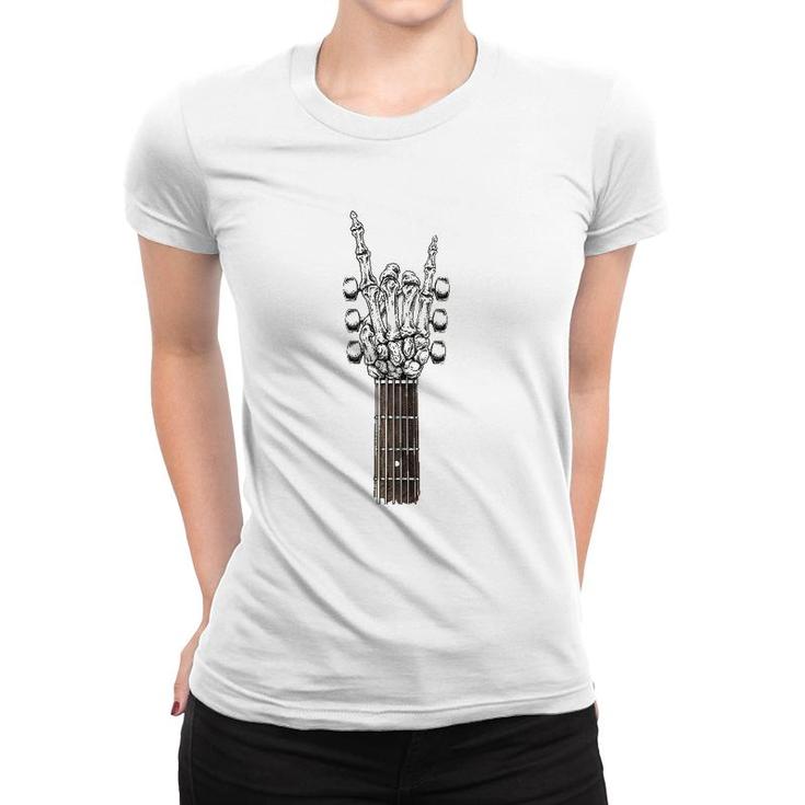 Rock On Guitar Neck - With A Sweet Rock & Roll Skeleton Hand Women T-shirt