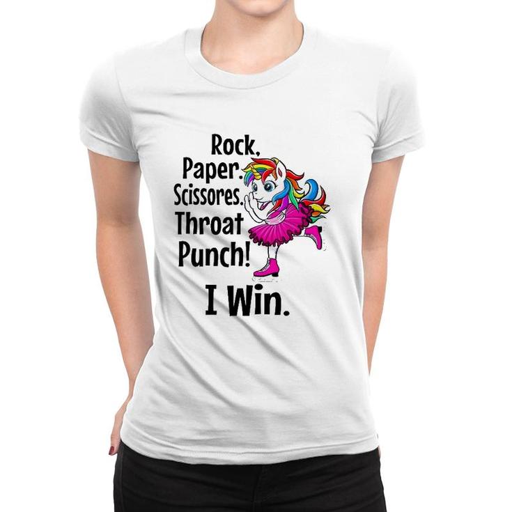 Rock Paper Scissors Throat Punch I Win Funny Women T-shirt