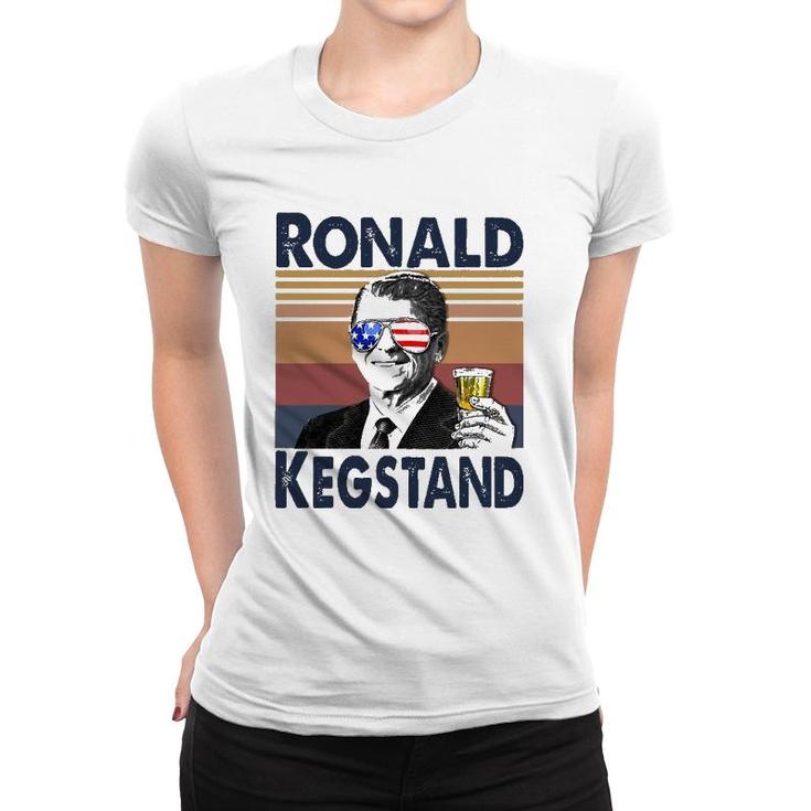 Ronald Kegstand 4Th Of July Independence Day Us Flag Retro Women T-shirt