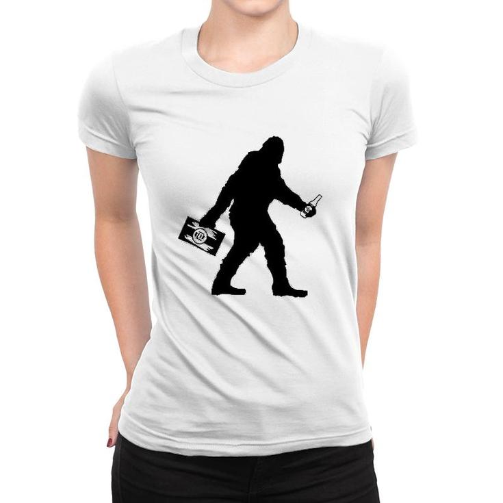 Sasquatch Bigfoot With Beer Funny Women T-shirt