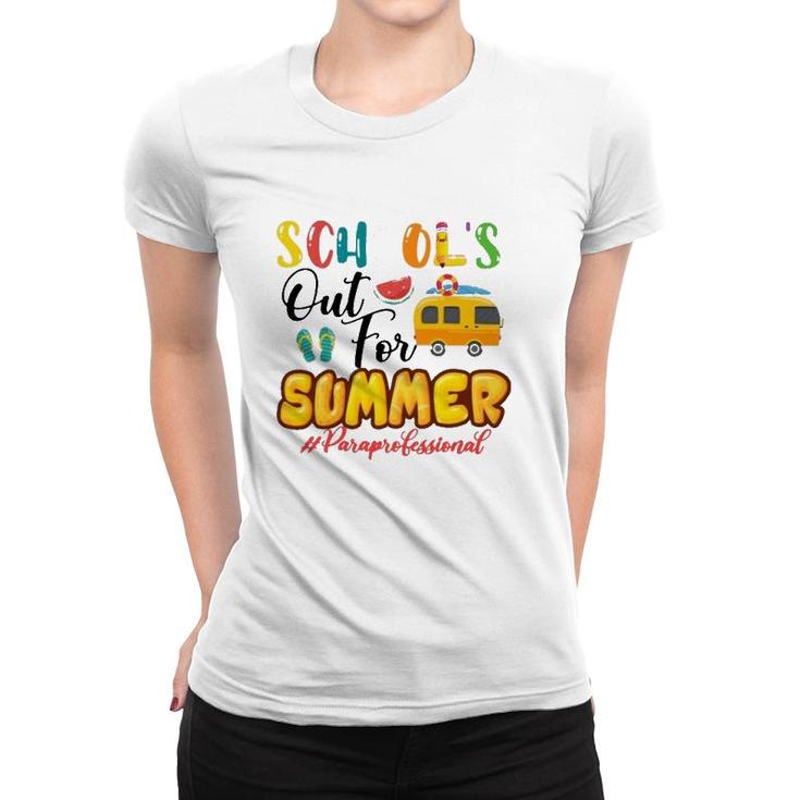 School's Out For Summer Paraprofessional Beach Vacation Van Car And Flip-Flops Women T-shirt