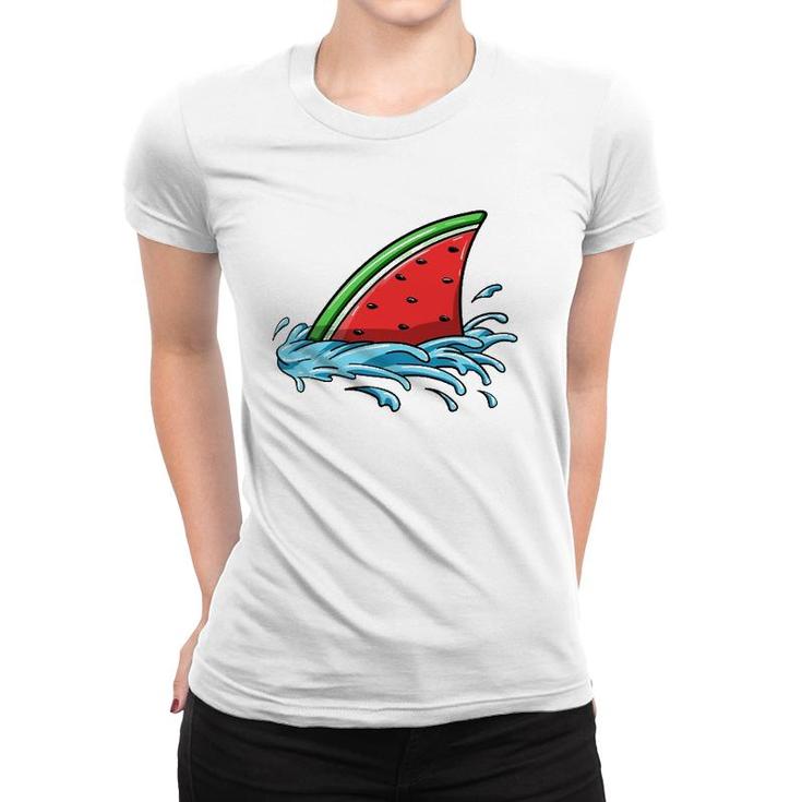 Shark Watermelon Lover Fish Fin Summer Fruit Slice Seeds Women T-shirt