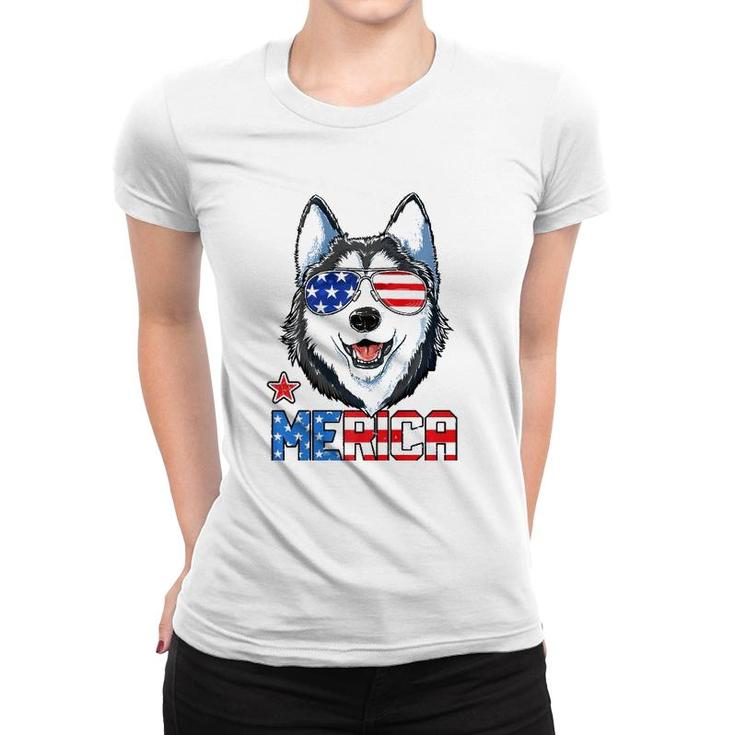 Siberian Husky 4Th Of July Gifts Merica Men American Flag  Women T-shirt