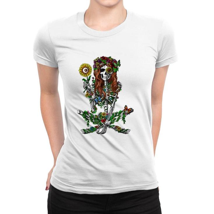 Skeleton Hippie Psychedelic Sunflower Nature Floral Women Women T-shirt