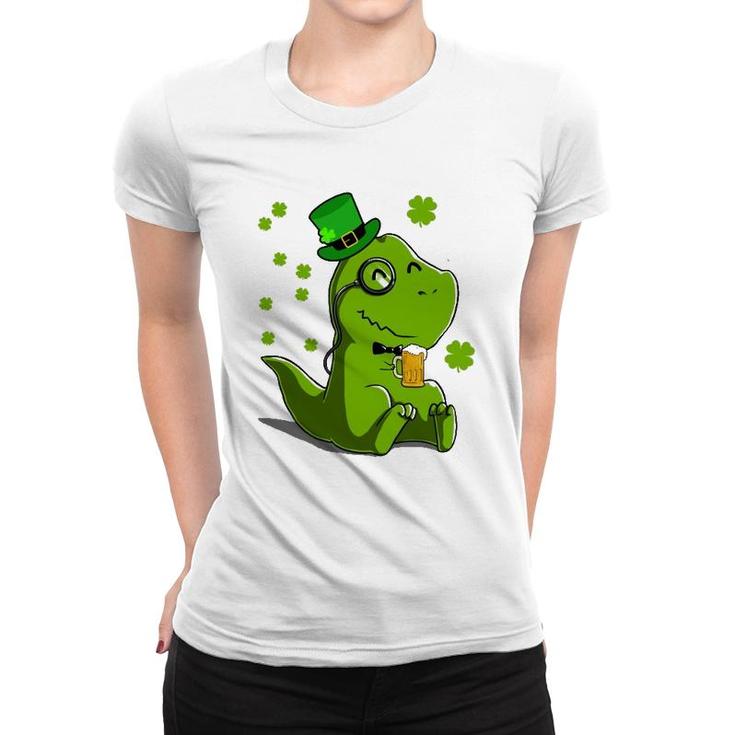 St Patrick's Day Irish Leprechaun Dinosaur T Rex Beer Women T-shirt