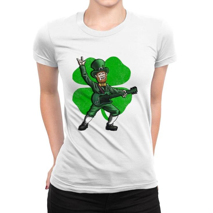 St Patrick's Day Rock And Roll Leprechaun Guitar Women T-shirt
