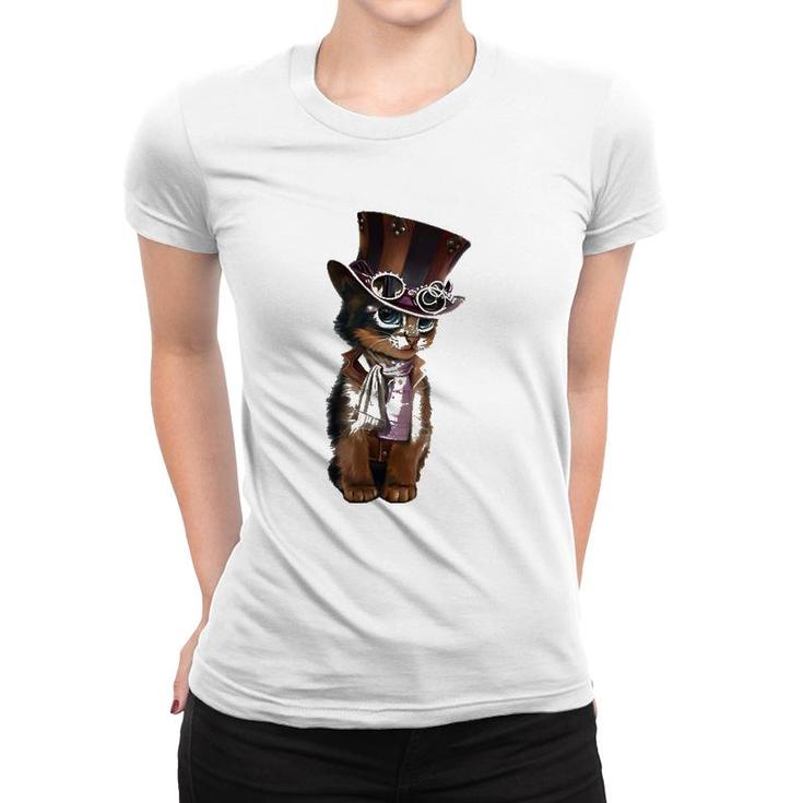 Steampunk Kitten With Hat, Glasses Gift Vintage Women T-shirt