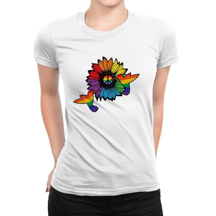 Sunflower Hummingbird Lgbt Flag Gay Pride Month Lgbtq Women T-shirt
