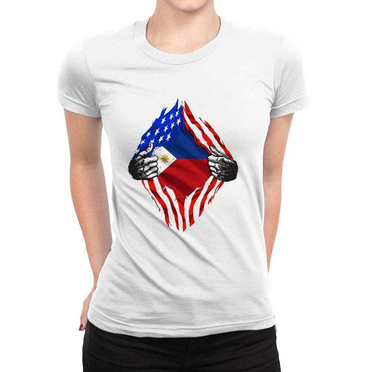 Super Filipino Heritage Philippines Roots Usa Flag Gift Women T-shirt