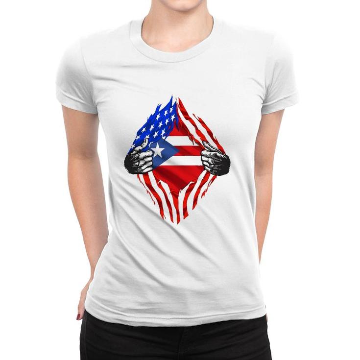 Super Puerto Rican Heritage Puerto Rico Roots Usa Flag Gift Women T-shirt