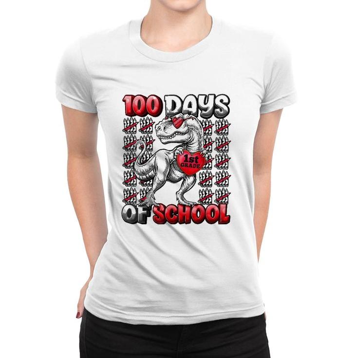 T Rex 100 Days Of School 1St Grade  100 Days Smarter Women T-shirt