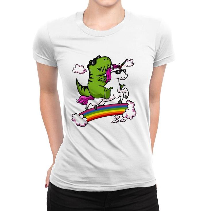 T-Rex Dinosaur Riding Unicorn Funny Rainbow Women T-shirt