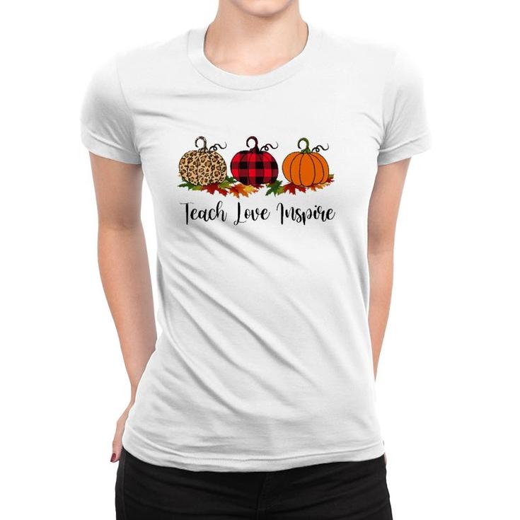 Teach Love Inspire Teacher  Autumn Fall Pumpkin Leopard Women T-shirt