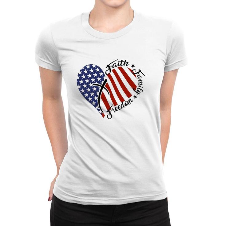 Th Heart Patriotic America Flag Christian Cross Costume Women T-shirt