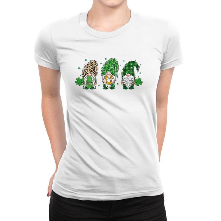 Three Gnomes Lucky Horseshoe Leopard Plaid St Patrick's Day Women T-shirt