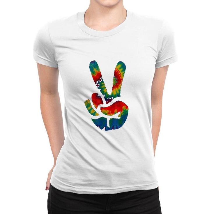 Tie Dye Peace Sign Hand Hippies V Women T-shirt
