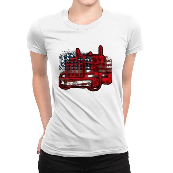Truck Driver American Flag Trucker Gift Semi Truck Women T-shirt