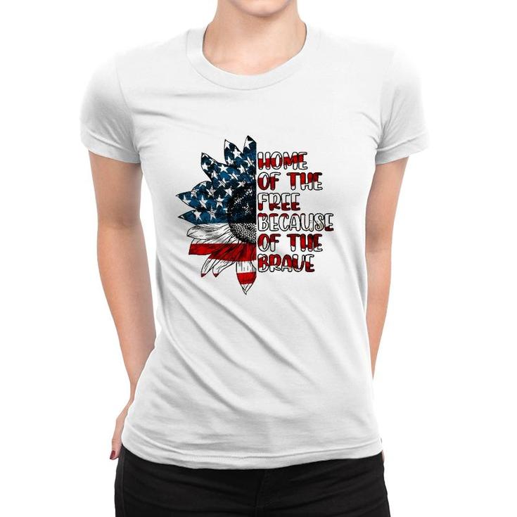 US Flag Sunflower Home Of The Free Because Of The Brave Women T-shirt
