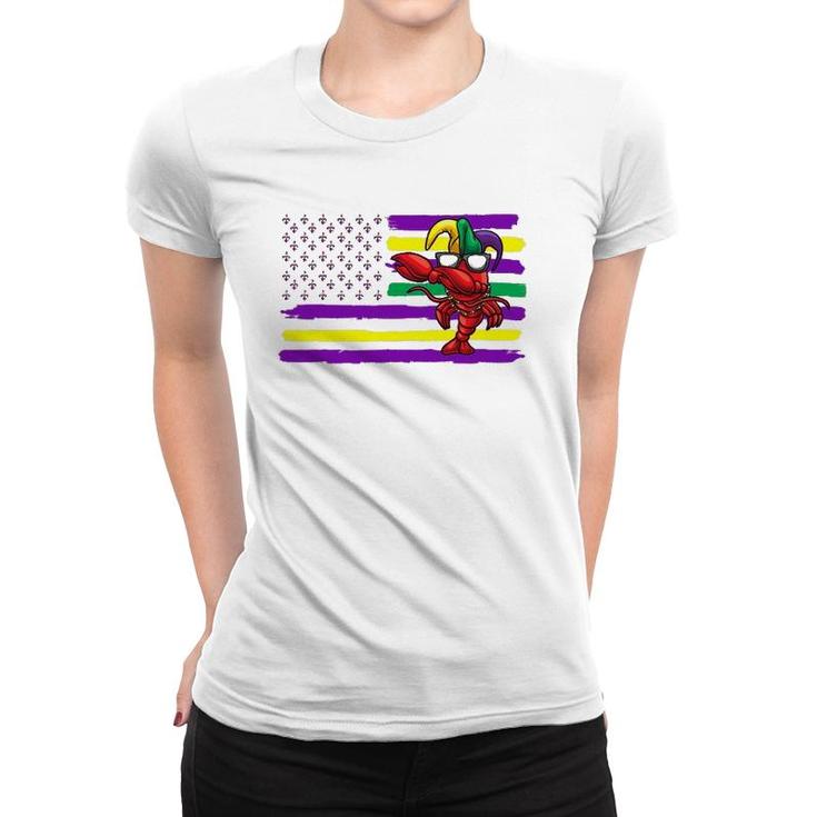Usa Flag Crawfish Mardi Gras Gift Women T-shirt
