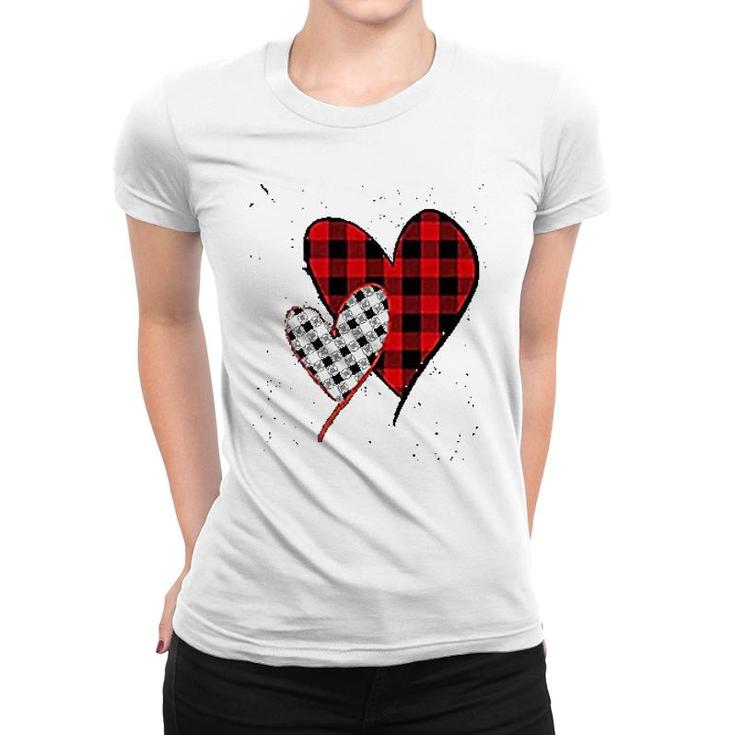 Valentines Day Buffalo Plaid Love Heart Print Graphic Casual Women T-shirt