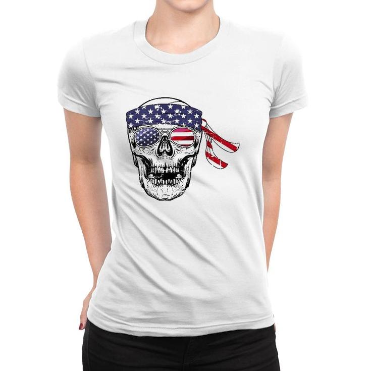 Vintage 4Th Of July Skull Graphic Art Us Flag Patriotic  Women T-shirt