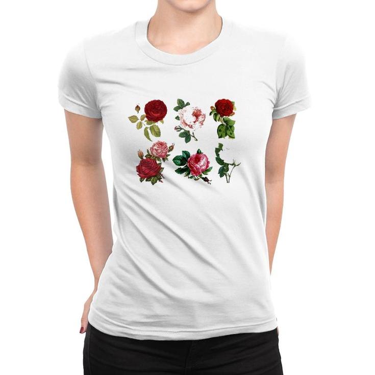 Vintage Aesthetic Botanical Roses Floral Flowers Retro Boho Women T-shirt