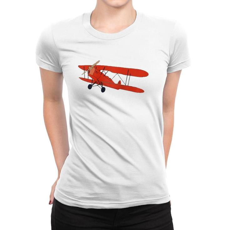 Vintage Airplane Aviation Pilot Retro Red Aircraft  Women T-shirt
