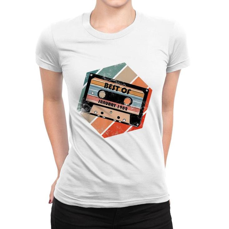 Vintage Best Of January 1982 Cassette Retro Birthday Tape  Women T-shirt