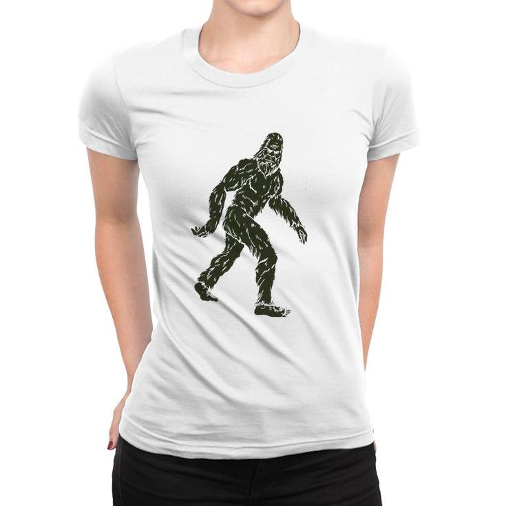 Vintage Bigfoot Subtle Military Camo Walking Sasquatch Retro Women T-shirt