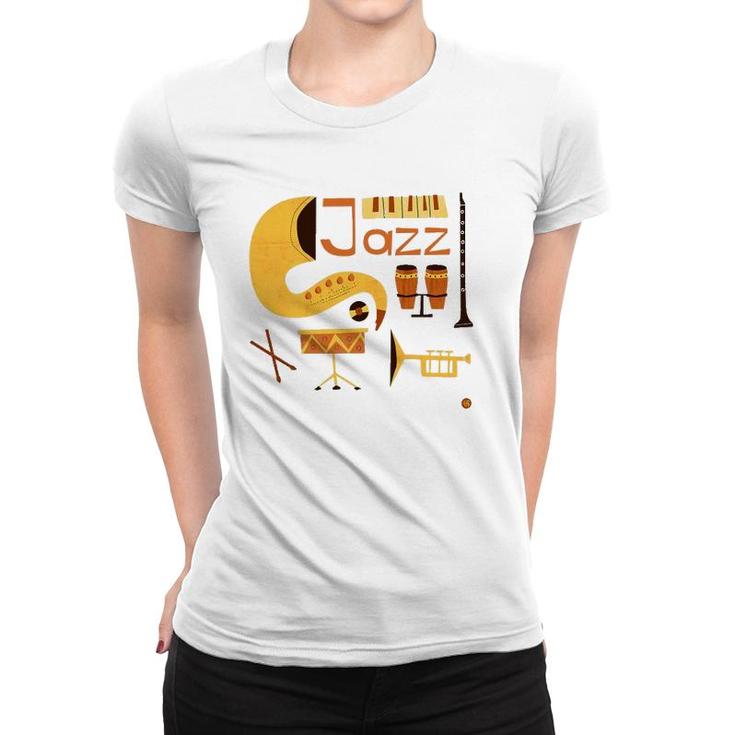 Vintage Jazz Music Musical Instrument Women T-shirt
