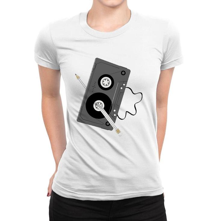 Vintage Music 80S 90S A Cassette Tape With Pencil Winding Up Women T-shirt