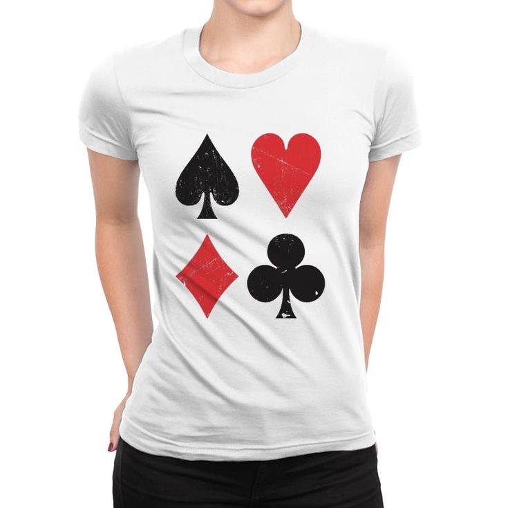 Vintage Playing Card Symbols Spades Hearts Diamonds Clubs Women T-shirt