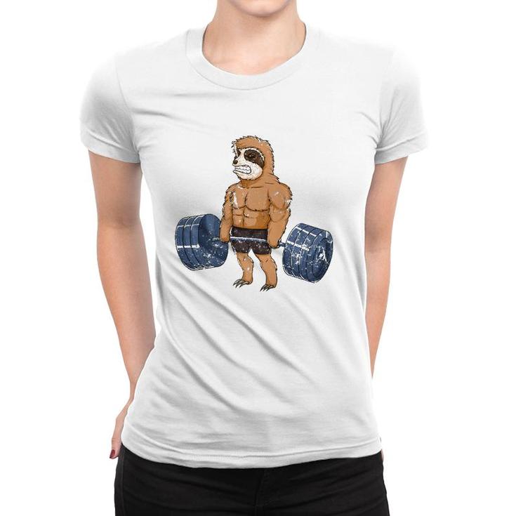 Vintage Sloth Weightlifting Bodybuilder Muscle Fitness Women T-shirt