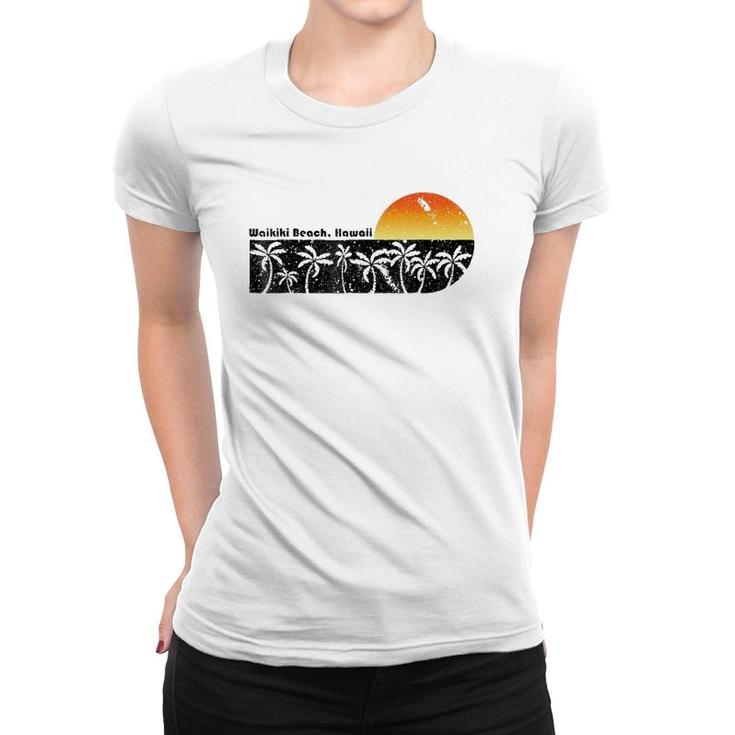 Waikiki Beach Hawaii Vintage Sunset Beach Women T-shirt