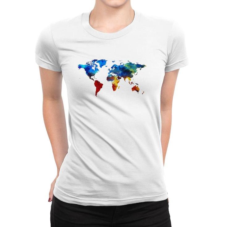 Watercolor World Map For People Who Love The World Women T-shirt